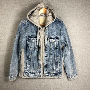 BlankNYC Jean Jacket Hoodie Mixed Media Sweatshirt Size Large
